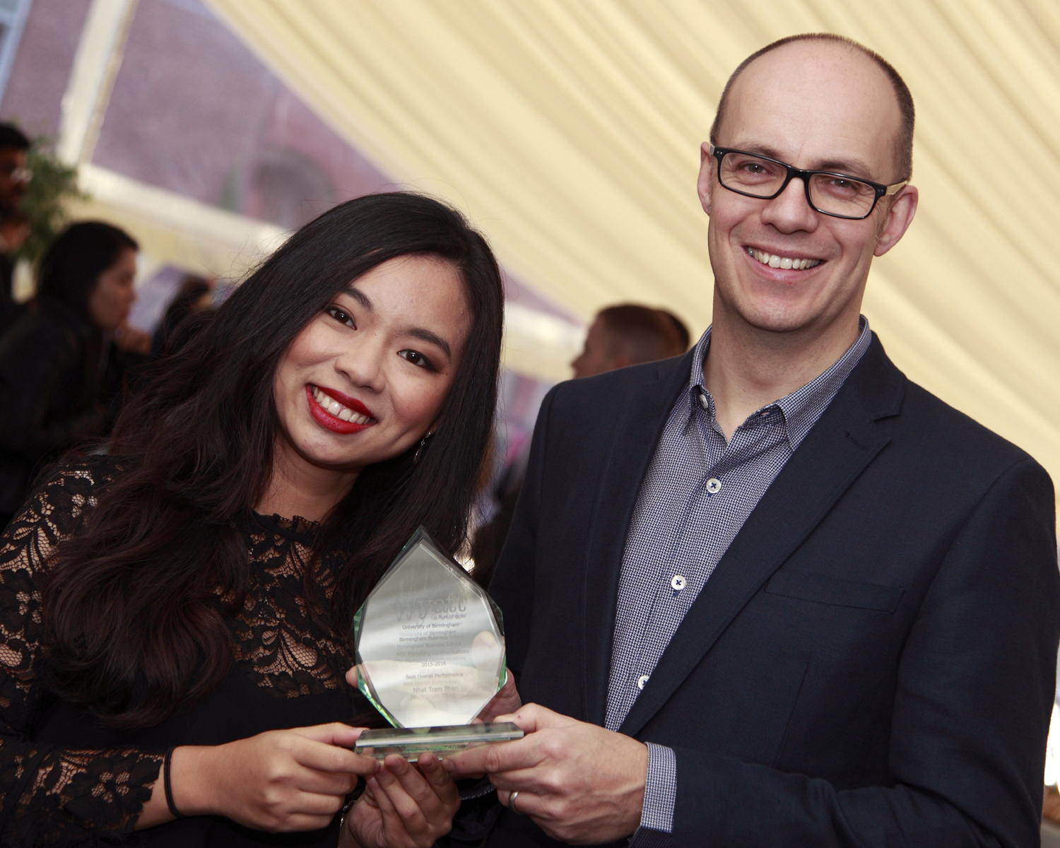 Wyatt’s strategy and integrated services director, Jeremy Merkel, with the 2016 Wyatt International Award winner, Nhat Tram Phan