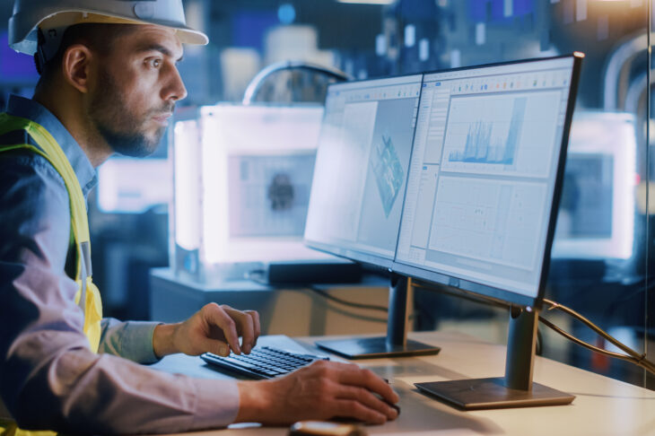 construction worker using a computer