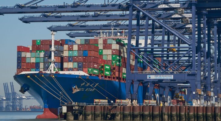 Freighter parked in a shipping yard