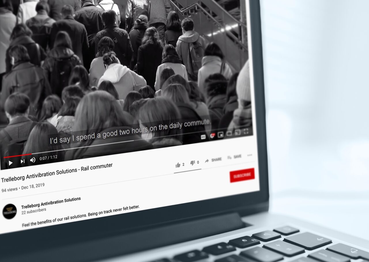 A close up shot of a laptop screen, showing Trelleborg antivibration solutions