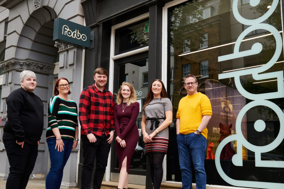 Wyatt and Forbo outside the Forbo Clerkenwell store