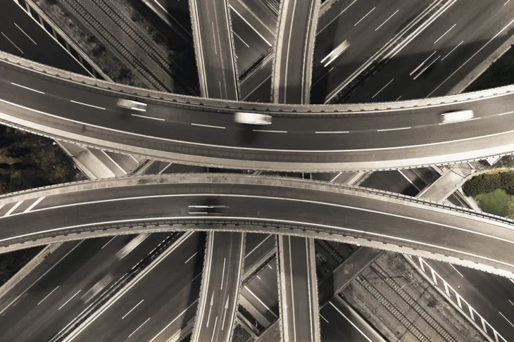 Lots of roads going in multiple directions