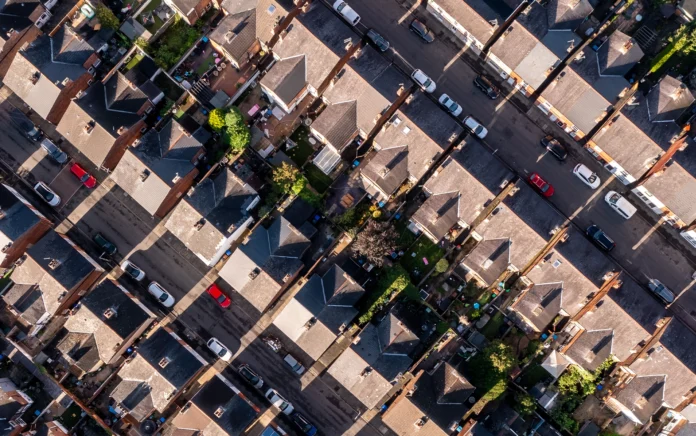 Top down view of housing in the UK