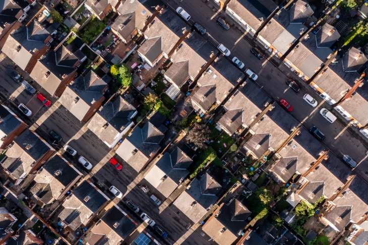 Top down view of housing
